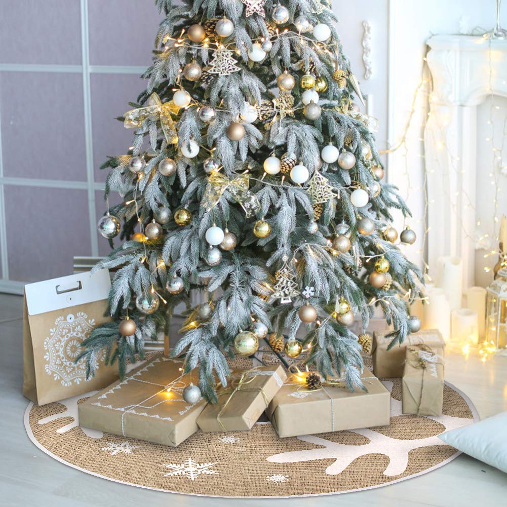Macting - Faldón de arpillería de árbol de Navidad, con patrón de Copos de Nieve, para decoración navideña del hogar