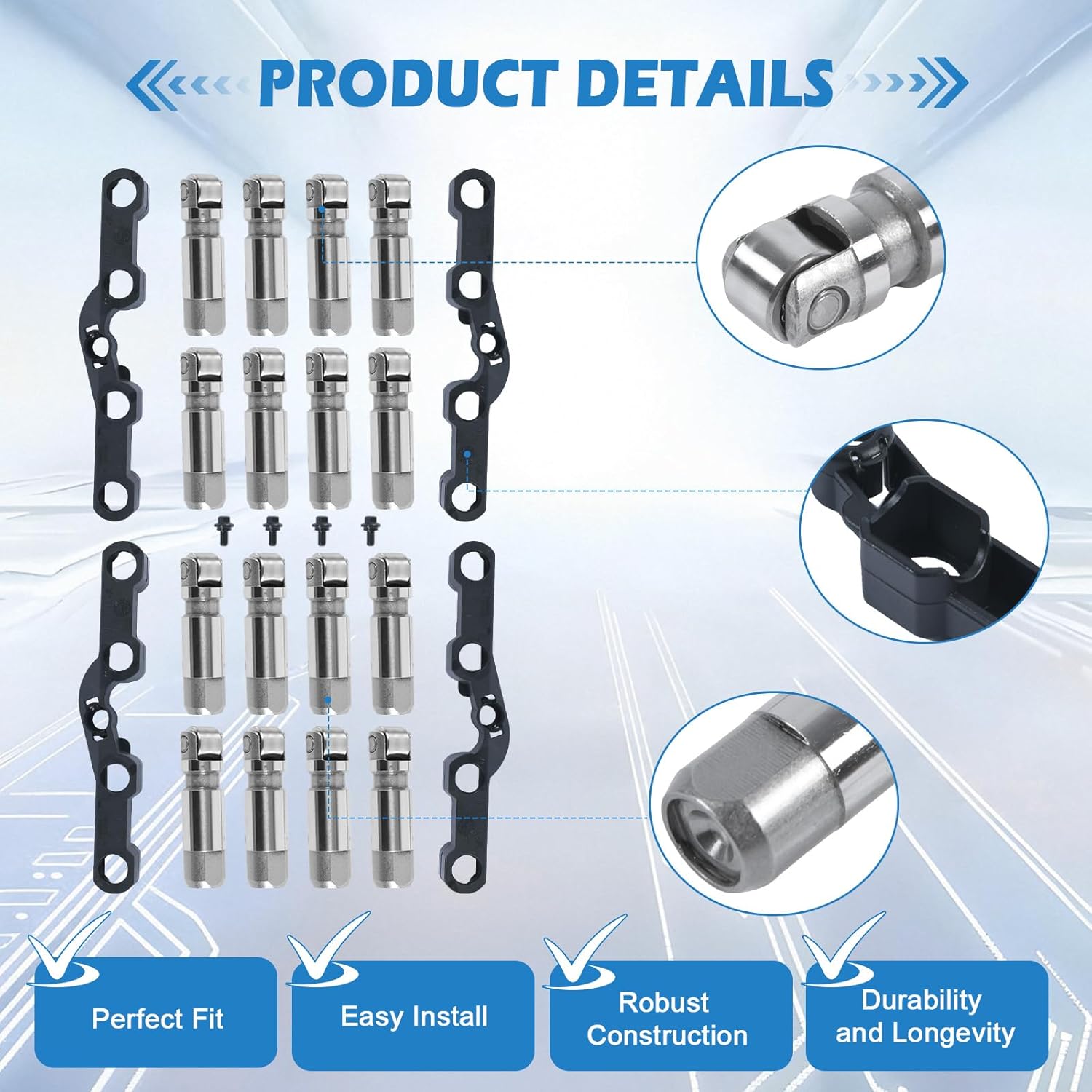 MDS Lifter Set Replacement for Chrysler/Dodge/Jeep/Ram 5.7L OHV HEMI Rear & Front Fits 300/Challenger/Charger/Durango/Grand Cherokee (2005-2021) 5.7L/6.4L Lifters 53021726AD 53021726AE