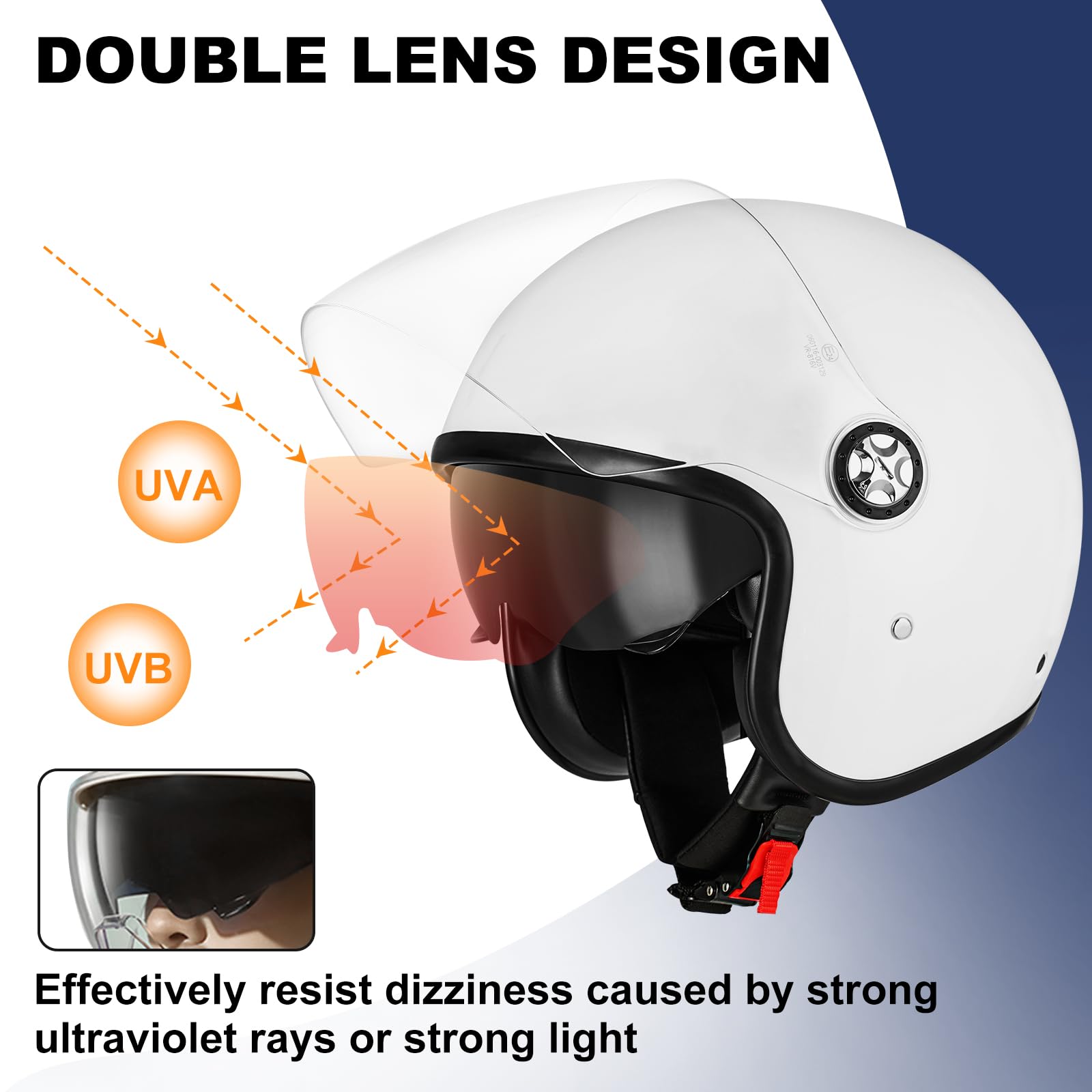 Favoto Kask motocyklowy, kask motorowerowy, dla mężczyzn, z podwójną wizjerem, osłona przeciwsłoneczna 3/4, półkask motocyklowy, dla mężczyzn i kobiet, oddychający, certyfikat ECE 22.06, L (59-60 cm