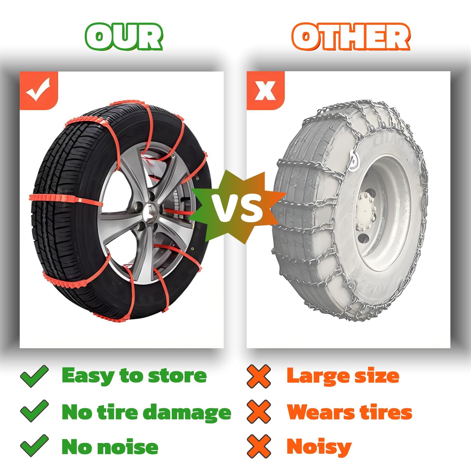 10 Pièces Chaînes Neige Universelles Antidérapantes Nylon, Hiver Pneu Anti-Dérapage Chaînes, Ceinture Pneu Voiture Antidérapante, avec Brosse de Nettoyage, pour SUV, Voiture