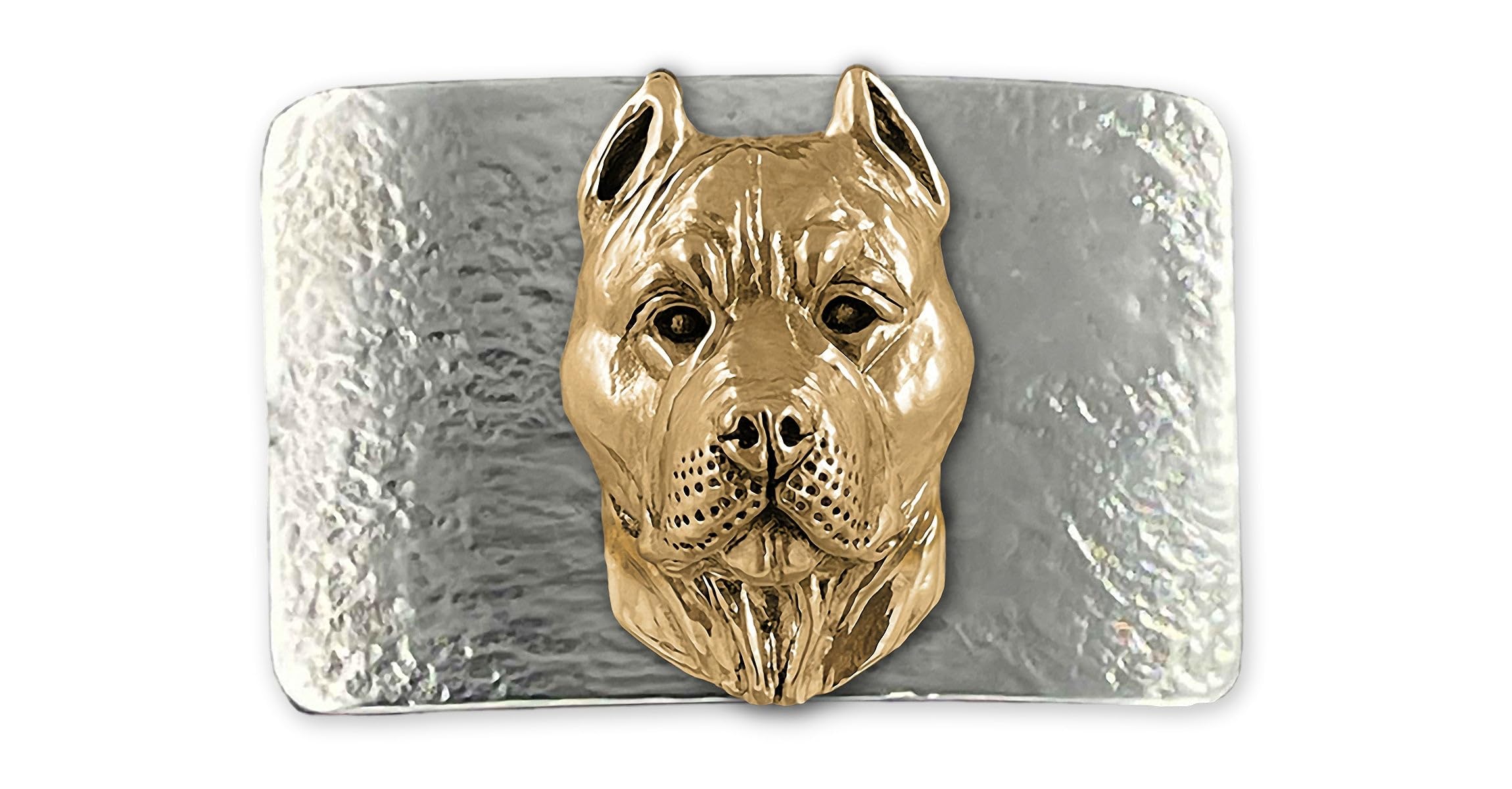 Pit Bull Belt Buckle Sterling Silver And Yellow Bronze Handmade Pit Bull Jewelry PTB6-BKBZ