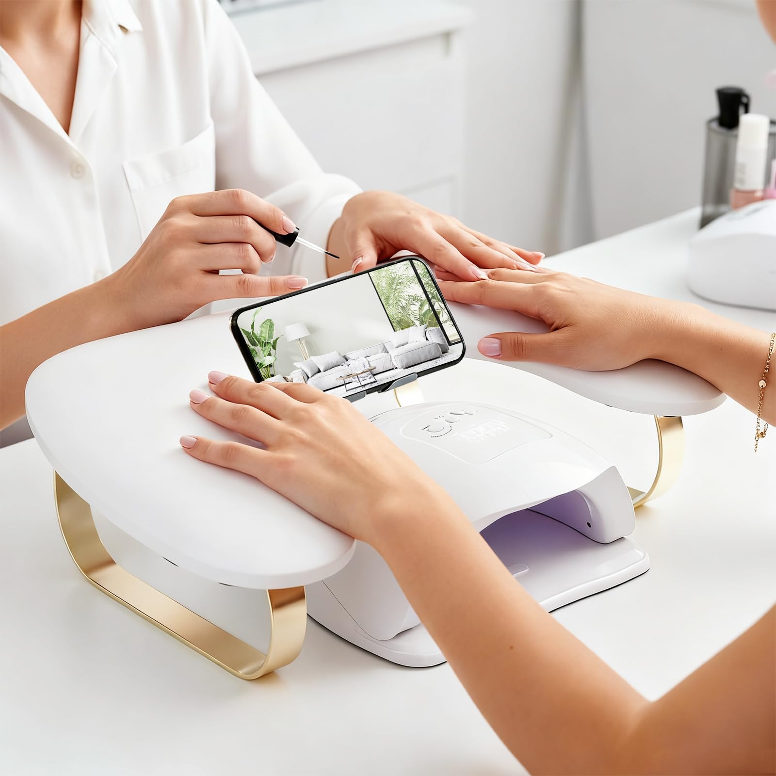 perfk Repose Main Manucure avec Support de Téléphone Réglable, Repose Main Ongle, Pose Main Manucure, Accoudoir en Forme de U Coussin de Manucure Repose Main, pour Manucure à Domicile et Salon