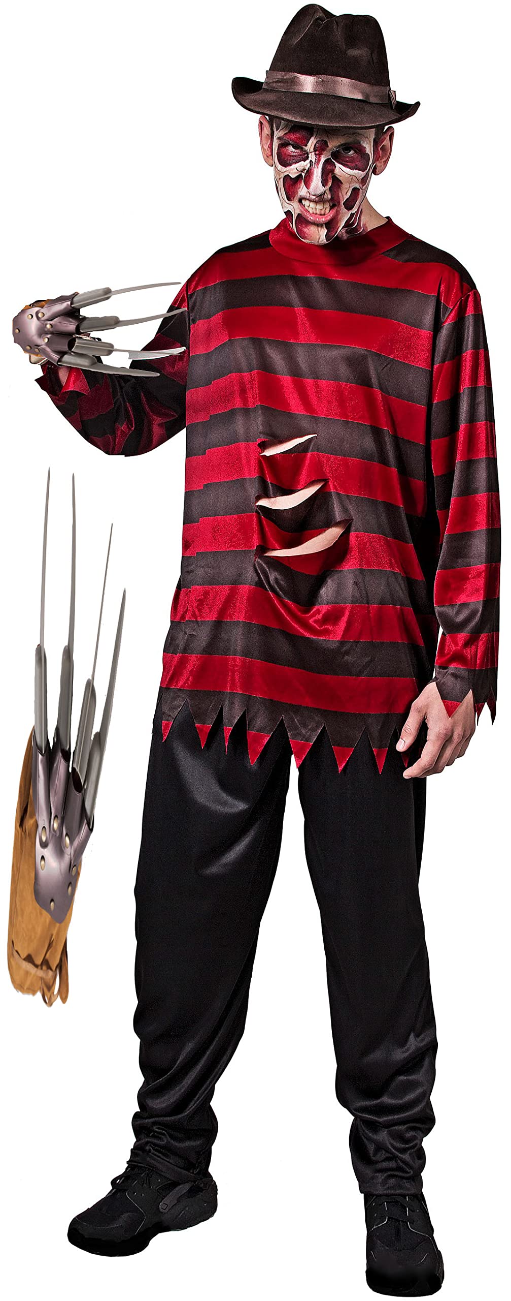 Gojoy shop- Disfraz de Freddy para Niños y Niñas Halloween,Carnaval.(Contiene:Camiseta, pantalón,Garra de Plastico Juguete y Mochila de Cuerdas.4 Tallas Diferentes)