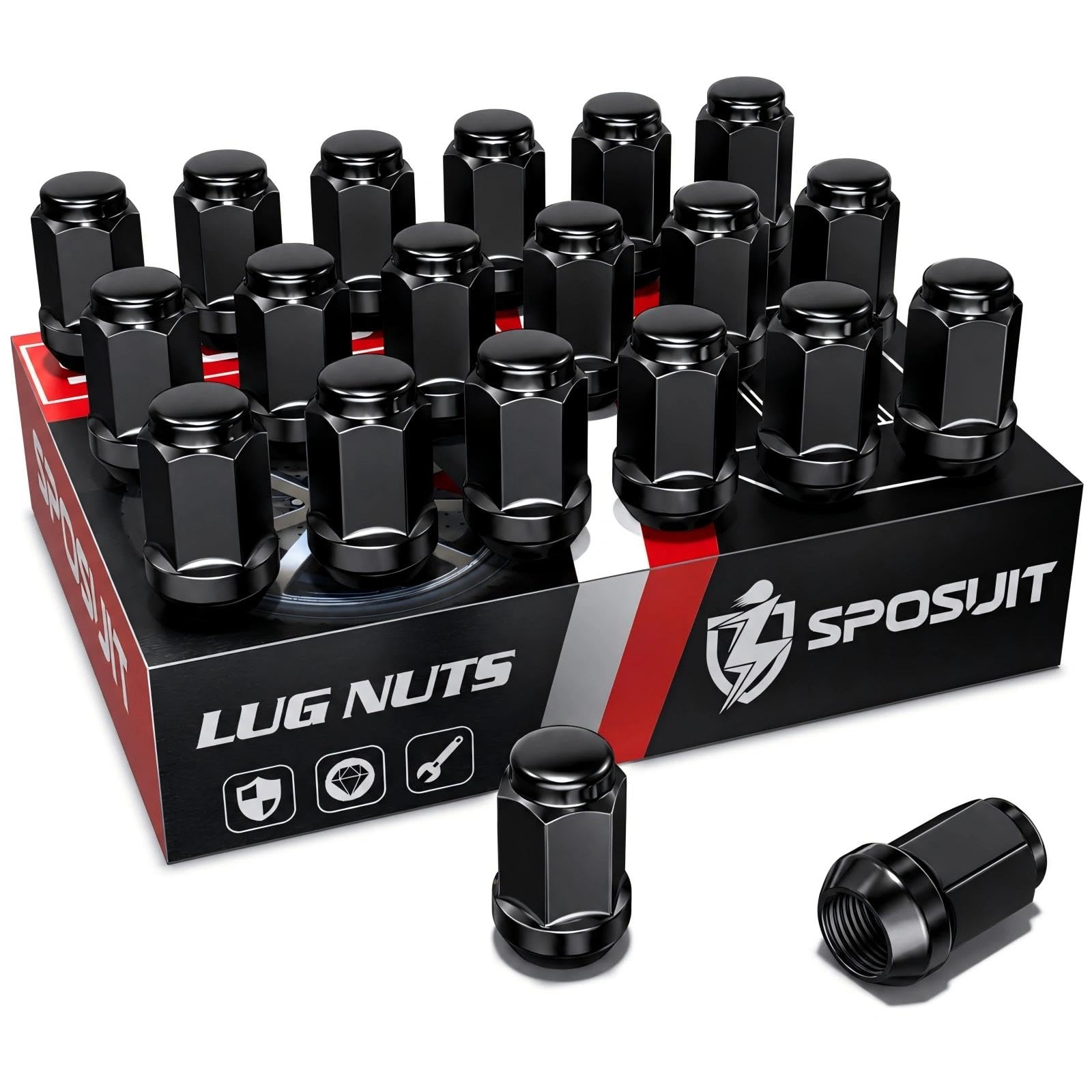 ねこまっしぐら Amazon.com: Sposuit 20 Pcs M12x1.5 Black Lug Nutss, 19mm Hex