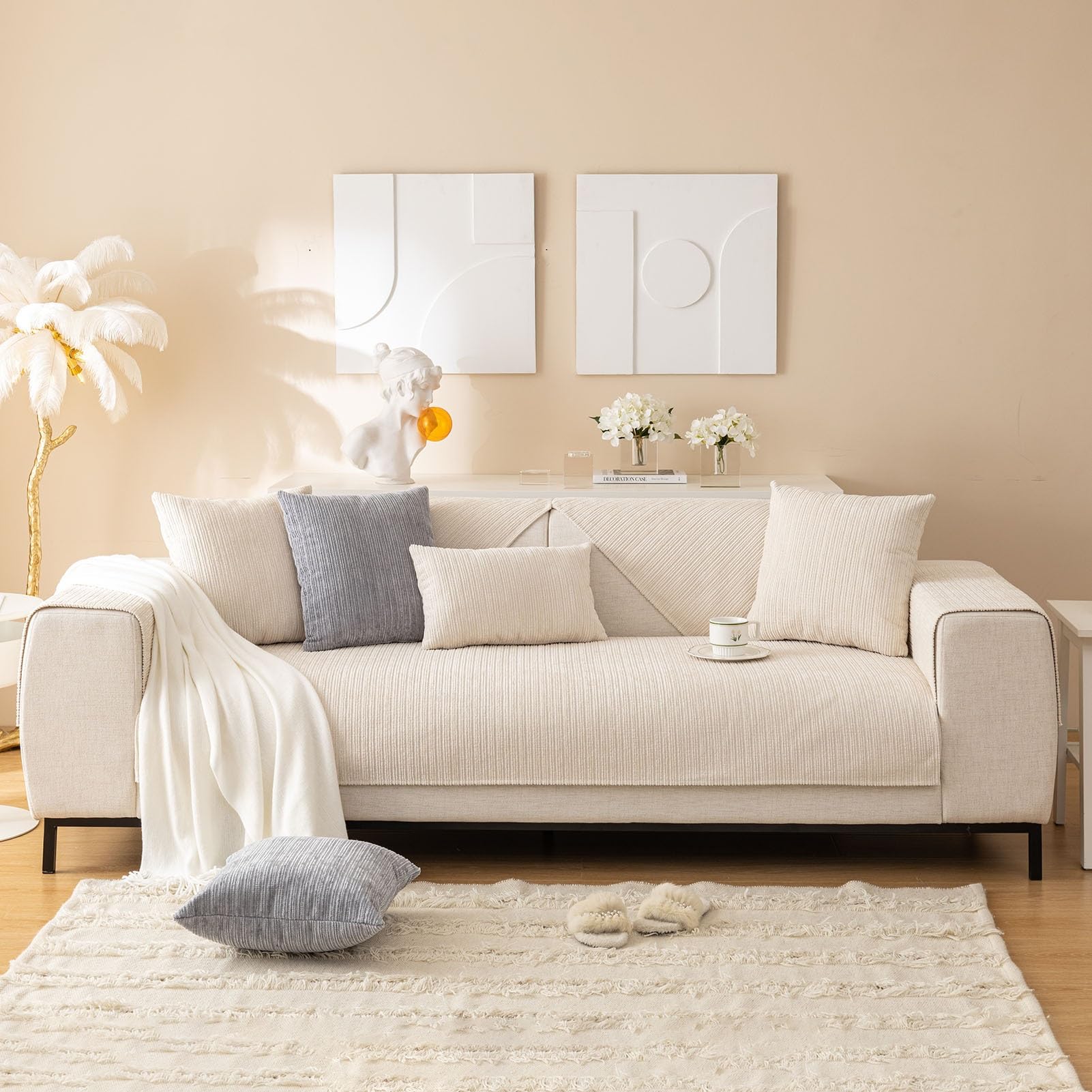 Housse de canapé antidérapante beige 90x120 cm lavable