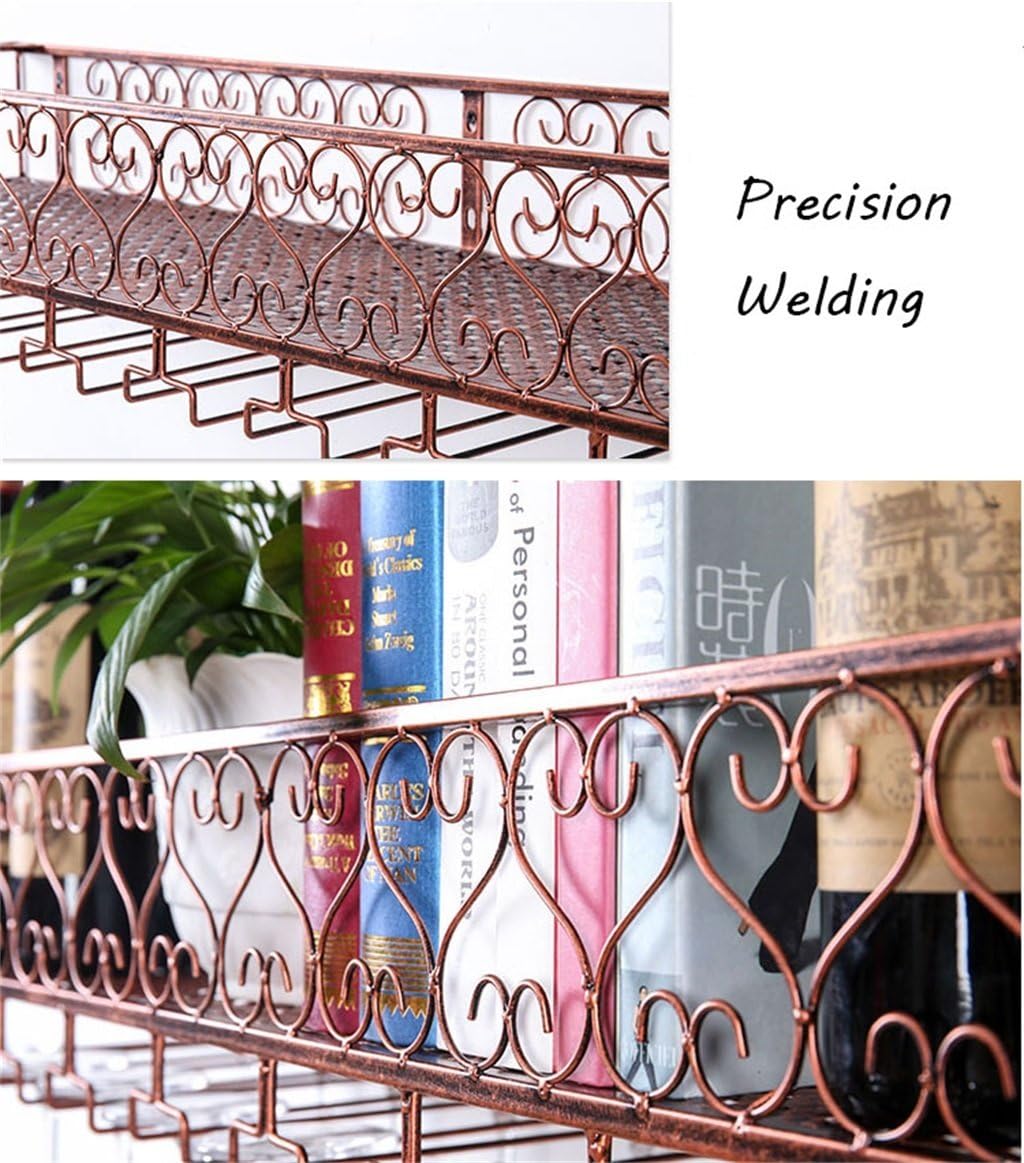 LUNEZY Wine Racks Wall Holder Metal | Hanging Wine Glass Holder | Vintage Wine Bottle Holder | Rustic Wall Mounted Wine Holder Wine Cabinet | Wall Shelf Storage Organizer Rack (Bronze) (S