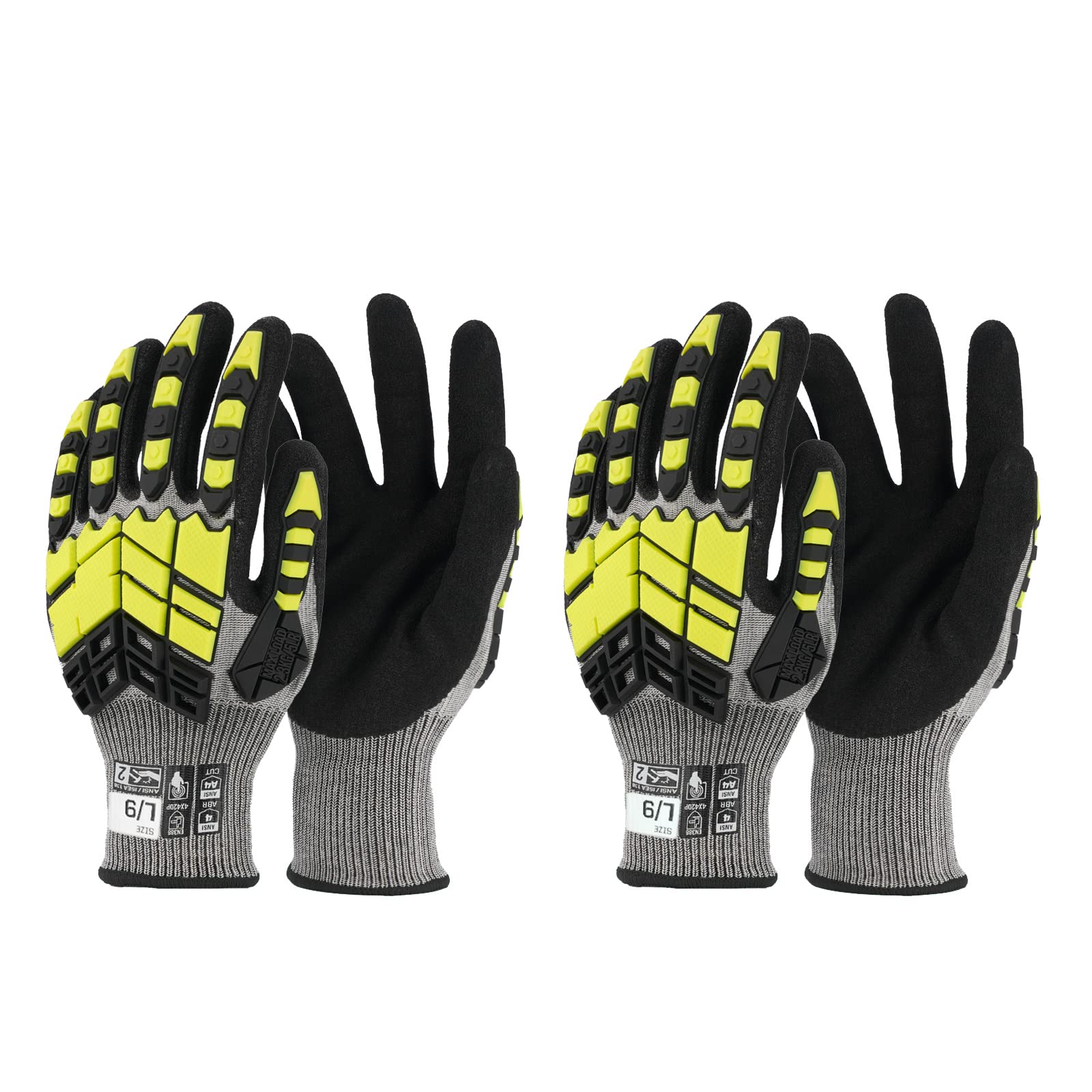 2 pares de guantes de trabajo de seguridad para hombre y mujer, guantes resistentes a los cortes, antideslizantes, con mango de nitrilo, guantes para pantalla táctil con protección contra