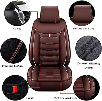 Car Seat Covers Full Set 5 Seat for Skoda Octavia Mk4 /(NX)/2021 2022 2023, Leather Seat Covers Luxury Seat Cover Front and Rear Seat Protectors, Leather Car Seat Covers Waterproof(E(Coffee))