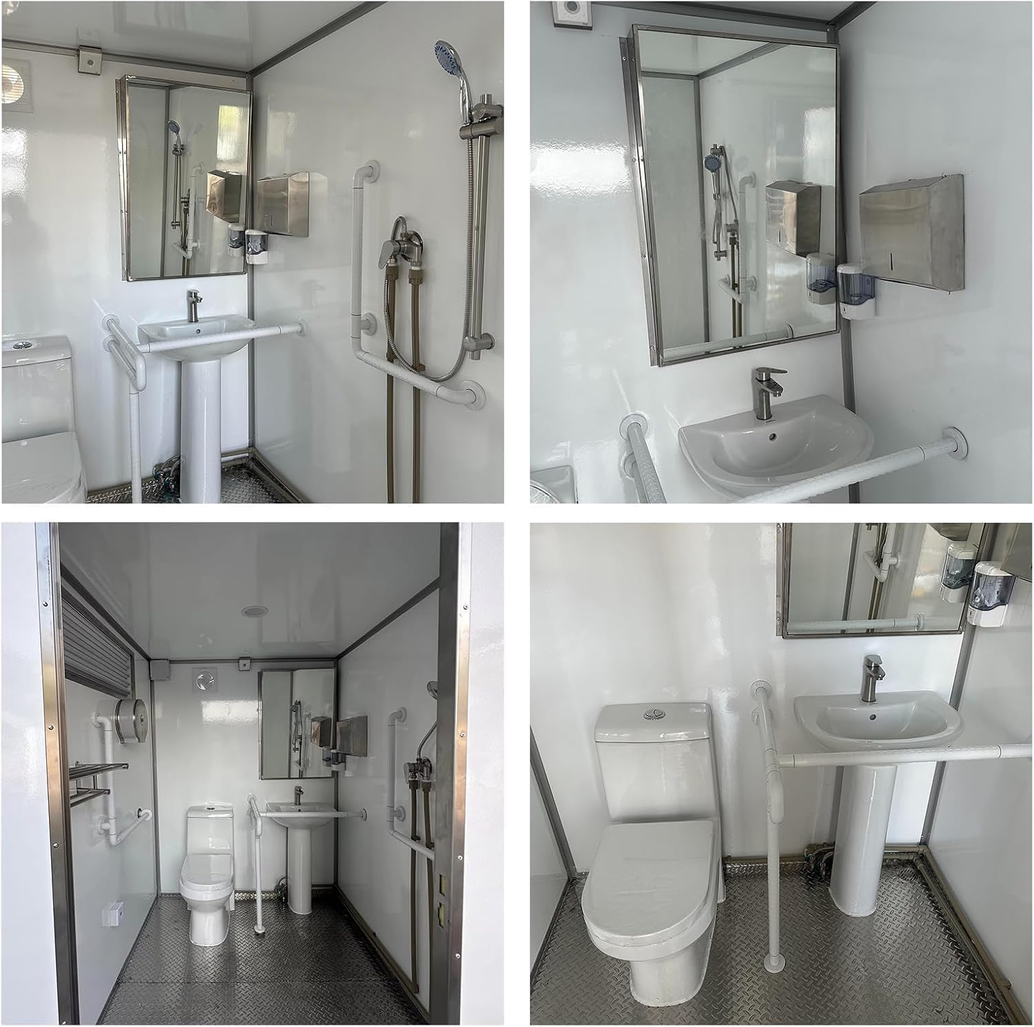 Commercial Portable Restroom Mobile Toilet 2 Stall Luxury Flushable Self Contained for Events Wedding Construction Jobsite Camping Outdoor Heavy Duty Weatherproof Restroom Trailer Container Bathroom
