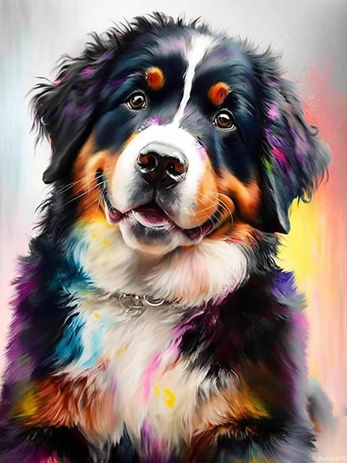 PUAGEMTI Dog Diamond Painting Kits for Adults, 5D Diamond Art, DIY Smiling Bernese Mountain Dog Full Drill Paintings with Colorful Animals Diamonds Gem Art for Adults Home Wall Decor 12x16 inch