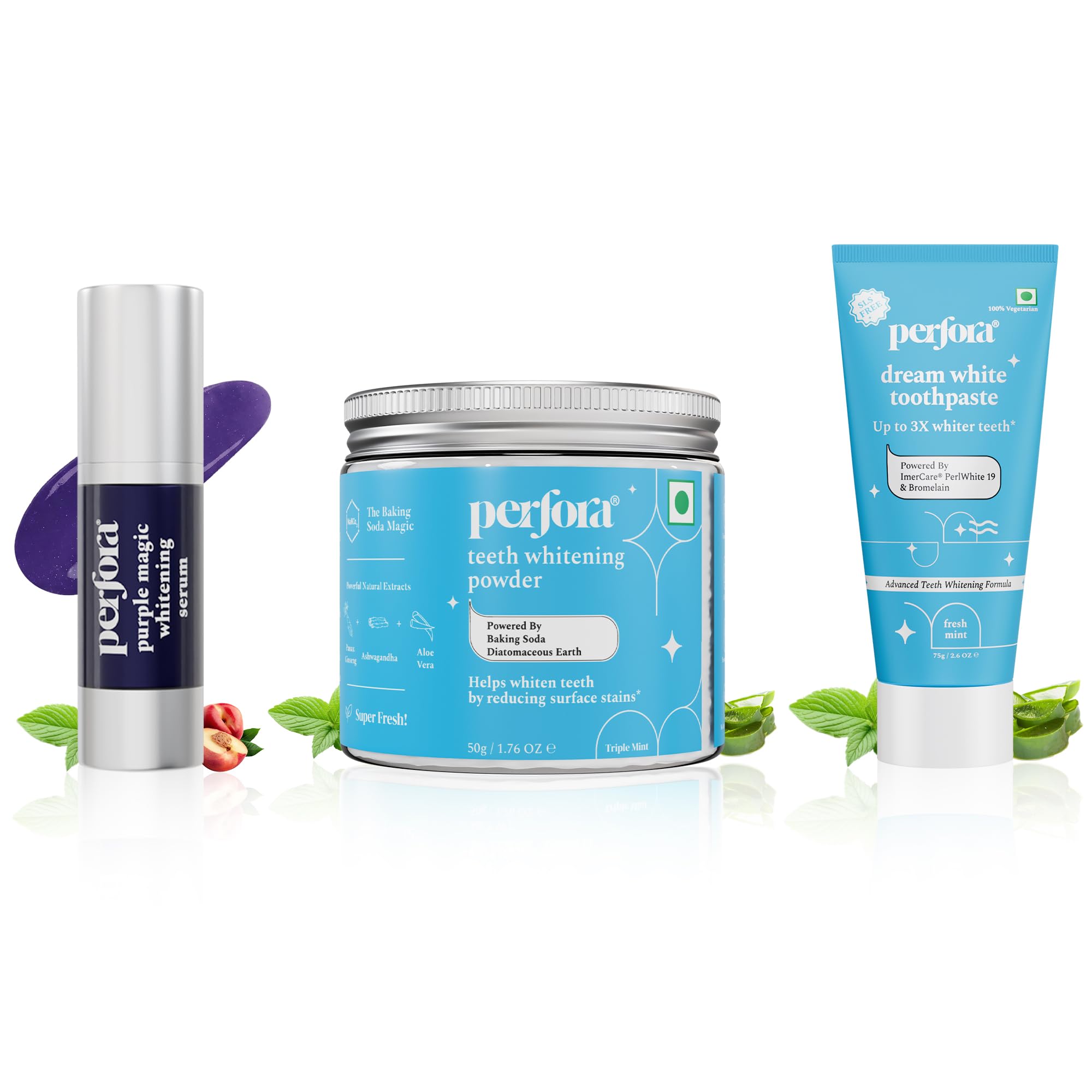 Perfora Perfect White Combo | Purple Magic Whitening Serum,Teeth Whitening Powder & Dream White Toothpaste | v34 Colour Corrector for Teeth | Enamel Safe & Effective Teeth Whitener Solution |Pack Of 3-picture-22