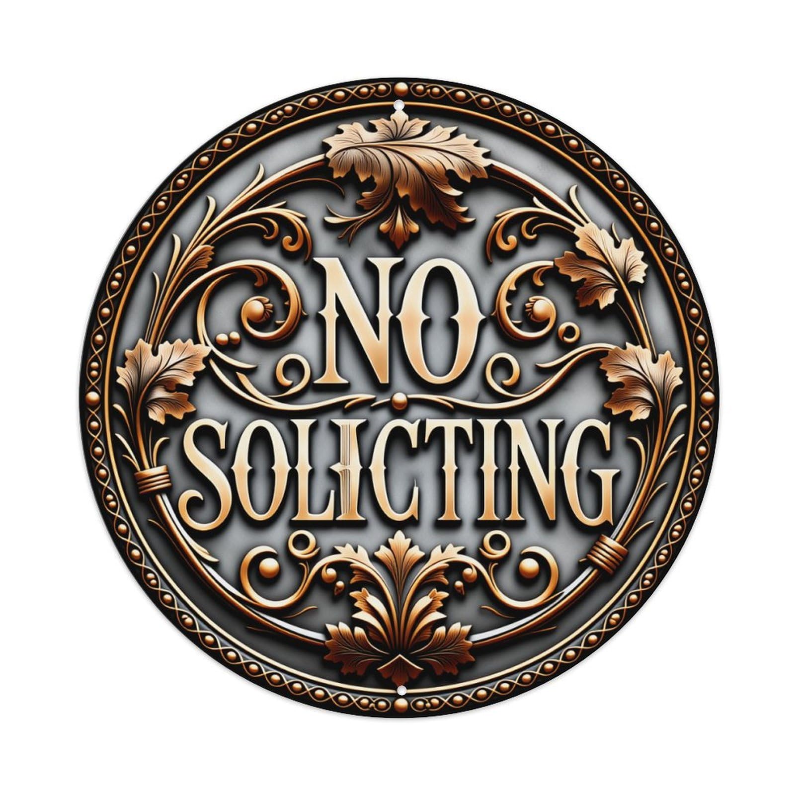 Ornate Circular Design With Gold Leaves And Scrollwork Round Vintage Tin Sign,Retro Wall Art,Metal Poster for Home, Bar, Garage, Cafe, Rustic Indoor & Outdoor Decor, 8x8 Inches