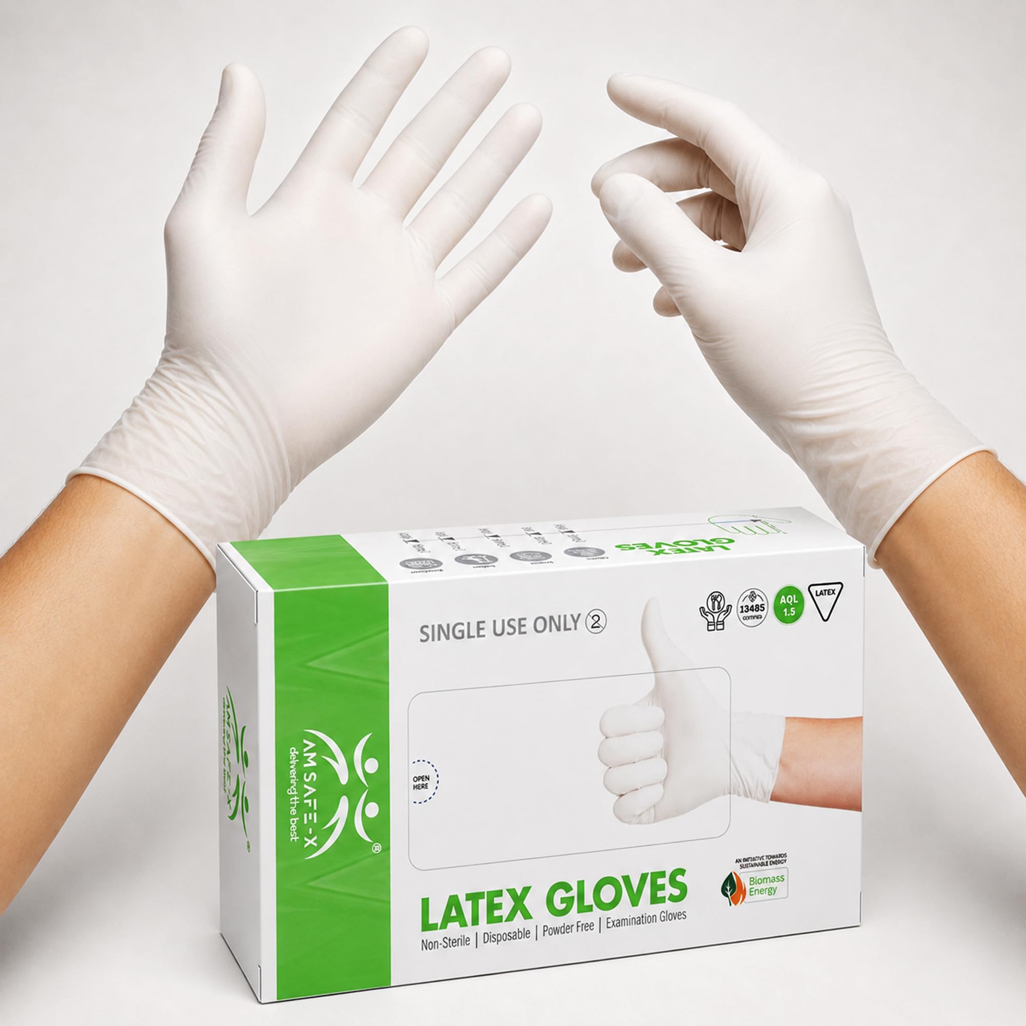 AM Safe x Latex Gloves | White | Food handling | CE Approved | Non Sterile | Examination | All-Purpose | Powdered | Cleaning |Examination Gloves |40 pcs|Medium-image-47