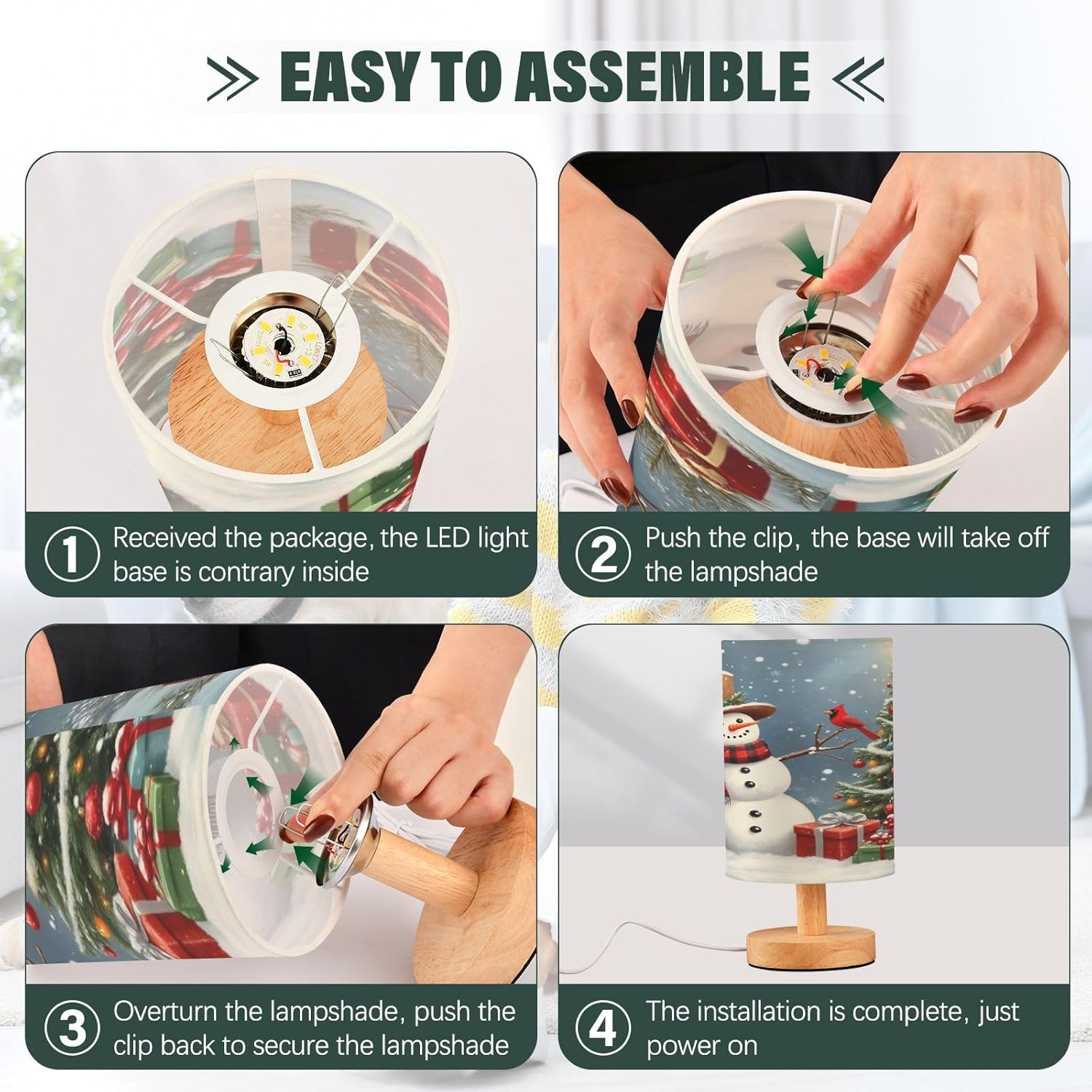 Caikeny Bedside Table Lamp Snowman Xmas Tree Falling Snow Winter Nightstand Lamp Night Light Desk Lamps for Bedroom Home Decor