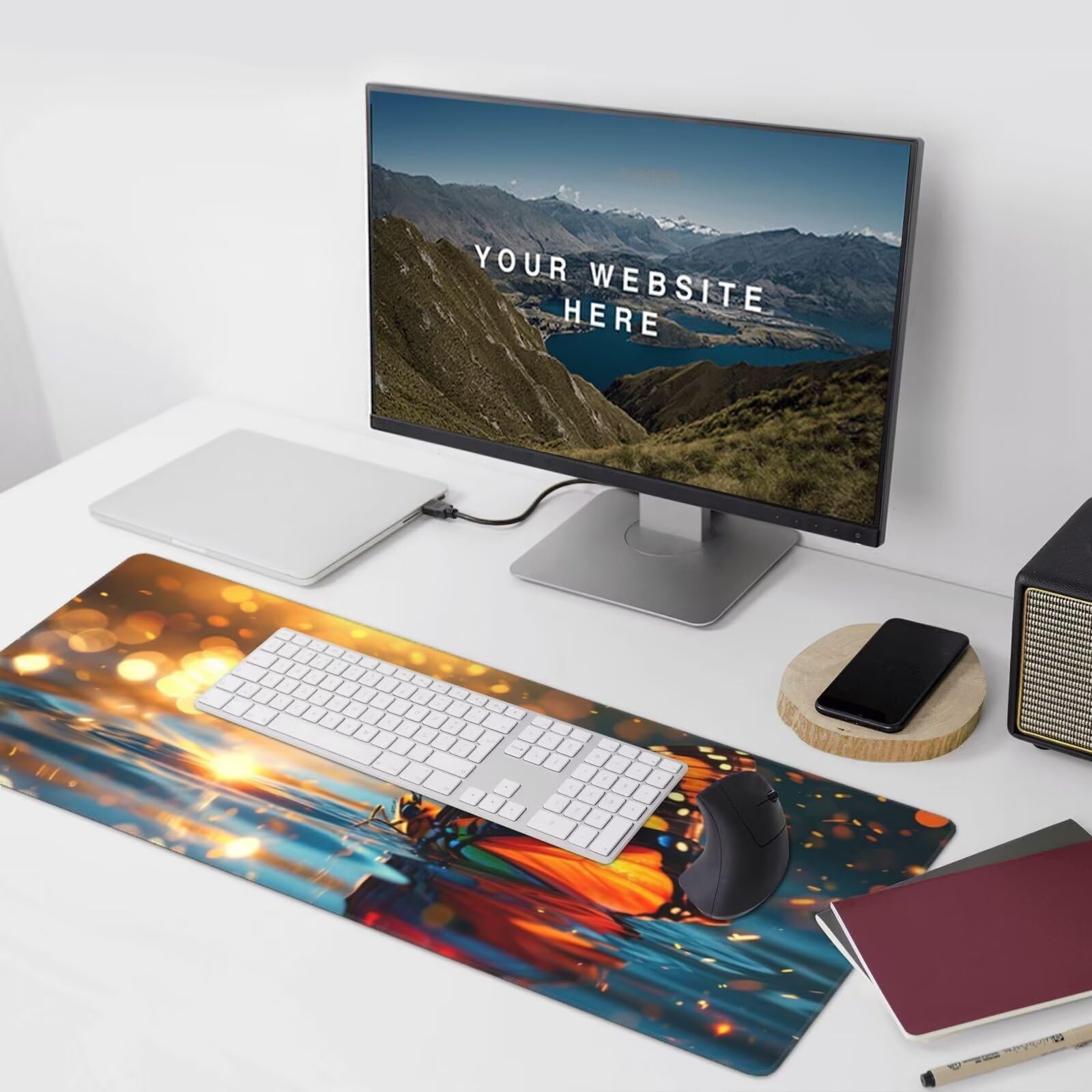 Tapis de Souris Papillon Tapis de Souris XXL 1400 x 600 mm, Grand Sous Main Bureau Gaming avec Bords Surpiqués et dos Antidérapant, Couleur Mouse Pad Gamer pour Clavier et Souris, Cadeaux Hommes H-501