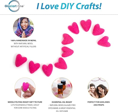 Miniatura 2 de Glaciart One Corazones de fieltro de color rosa oscuro, fieltro de aguja y aceites esenciales, hechos a mano en Nepal con lana de Nueva Zelanda 100%