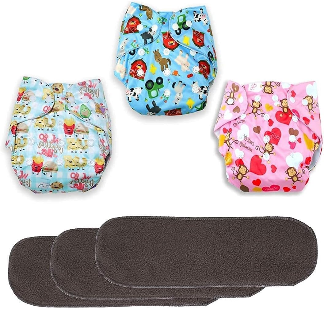 Baby Tickle B Plus Solid Baby Cloth Diapers for Babies, Washable Reusable, Adjustable Sizes (Pack of 3 with Black Insert)