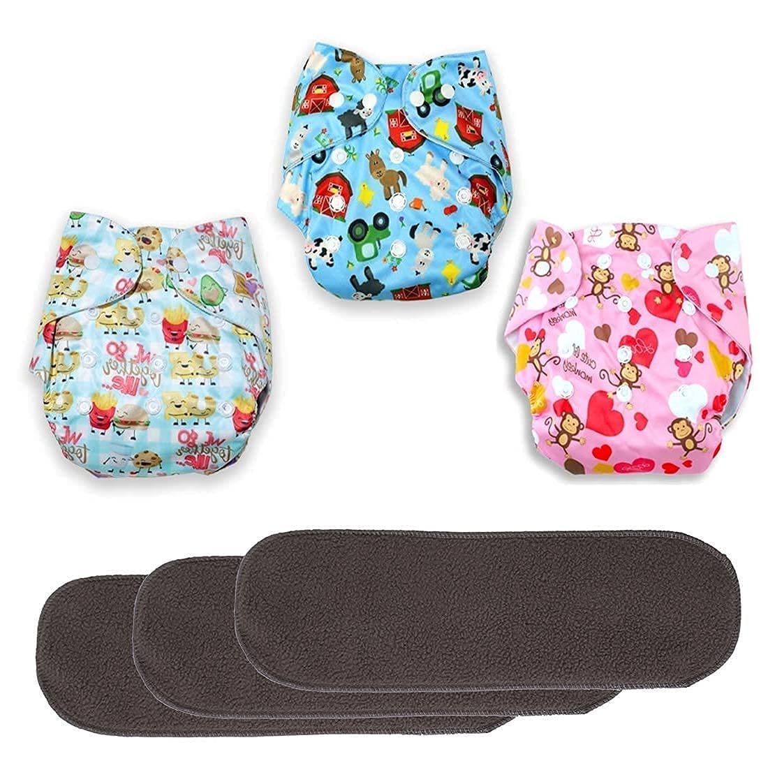 Baby Tickle B Plus Solid Baby Cloth Diapers for Babies, Washable Reusable, Adjustable Sizes (Pack of 3 with Black Insert)