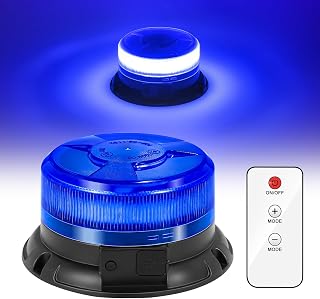 Dinfu Blue Light Battery with Remote Control, 12V All-Purpose Lamp Blue Battery Led Flashing Light Magnet Blue Car 9 Modes Warning Light with Car Charger and USB Cable for Car Truck Tractor SUV J-eep