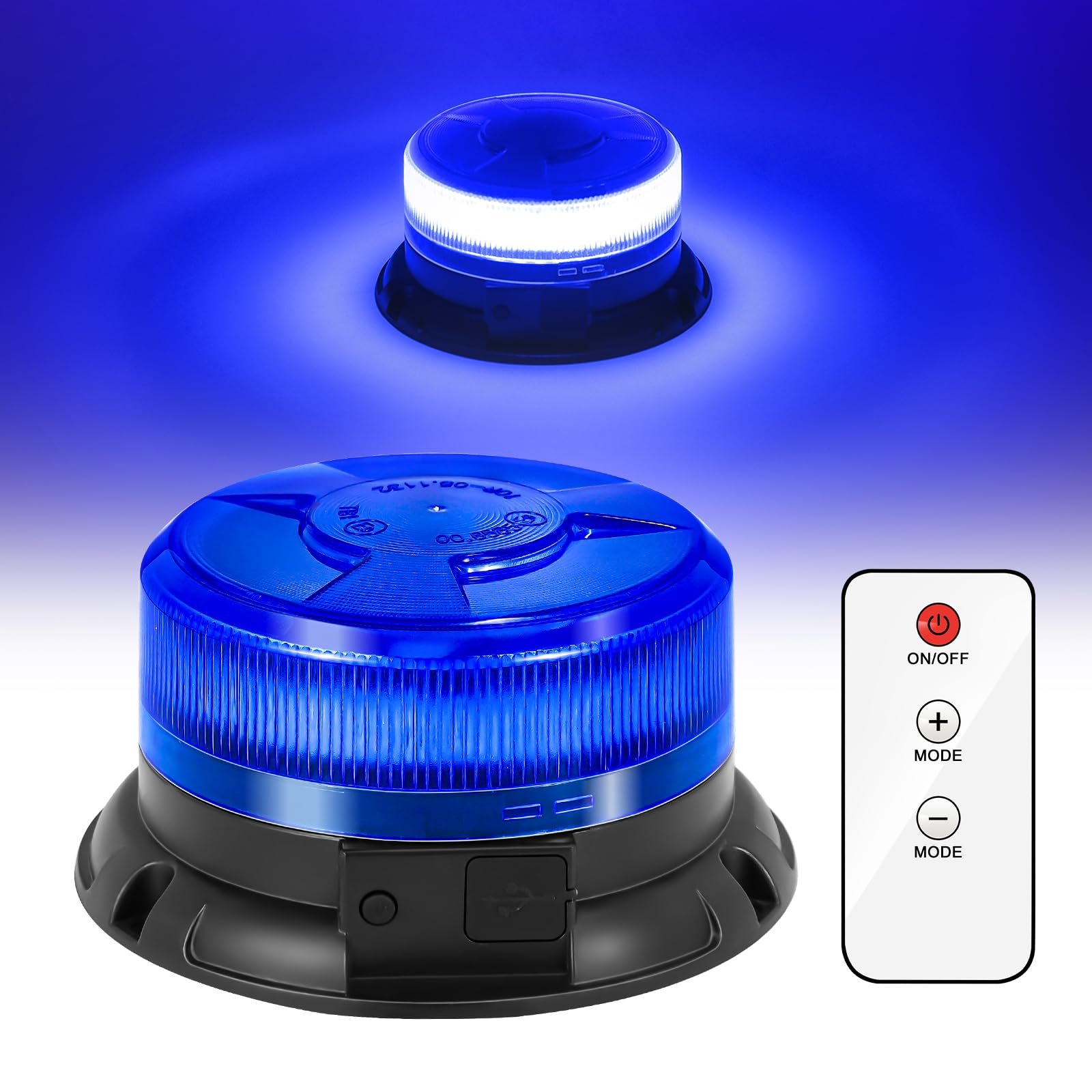 Dinfu rotativo led bateria azul con mando a distancia LED intermitente base magnética 9 modos de luz intermitente con el coche cable de carga y cable USB para el coche de policía camión UTV
