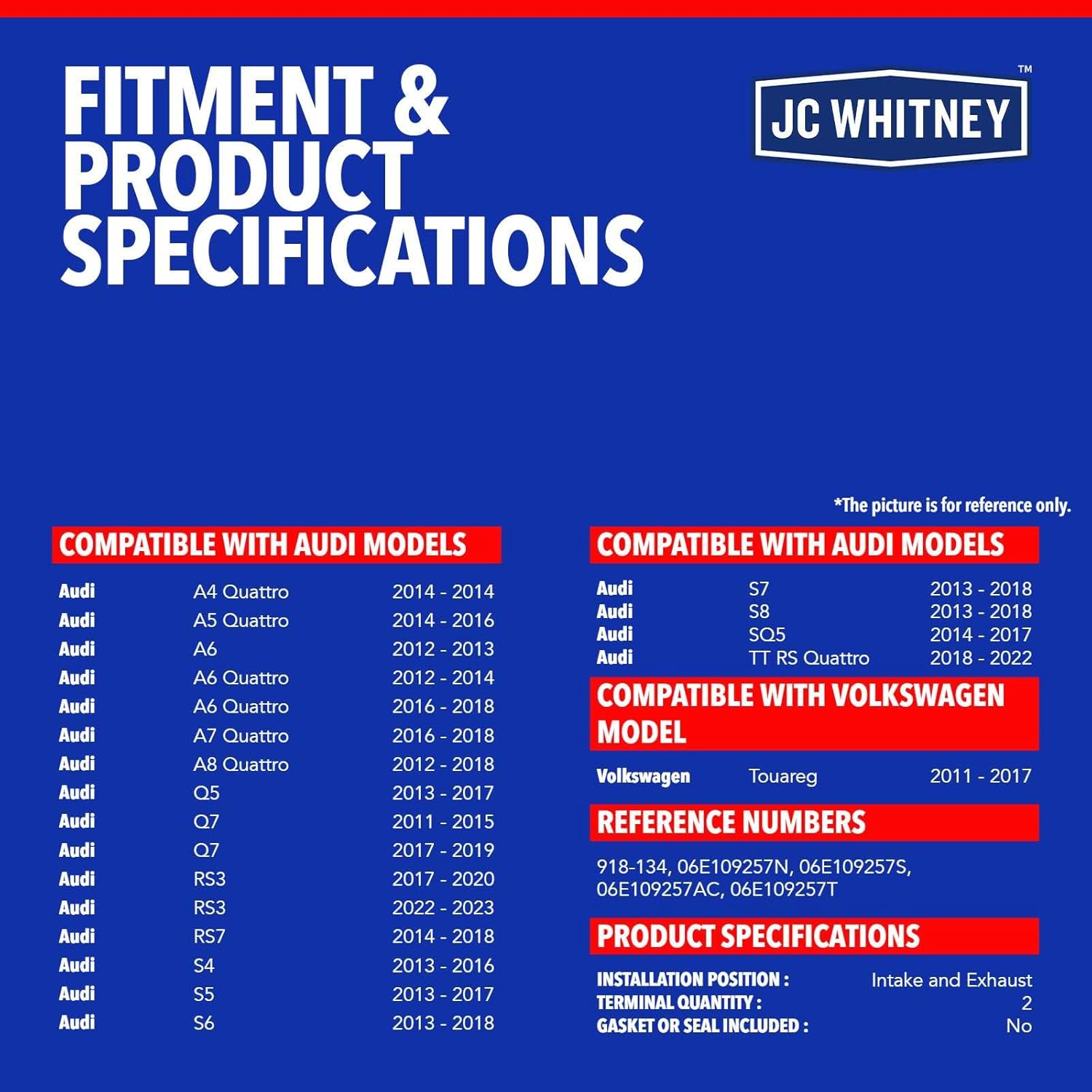 JC Whitney JFBAJCWTCV00082 Set of 2 Intake & Exhaust Engine Variable Valve Timing Solenoids (VVT) - Compatible with Volkswagen Touareg 11-17, Audi A4 Quattro 2014, Q5 13-17 - 2.5L 2.8L 3.0L 4.0L