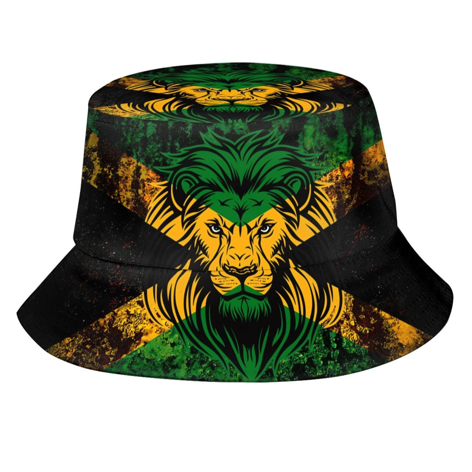 Kwqdozf Unisex Jamaican Lion Flag 4 Jamaican Flag Bucket Hat For Women Men, Fashion Summer Beach Hats Jamaica Fisherman Hat Packable Outdoor Sun Cap