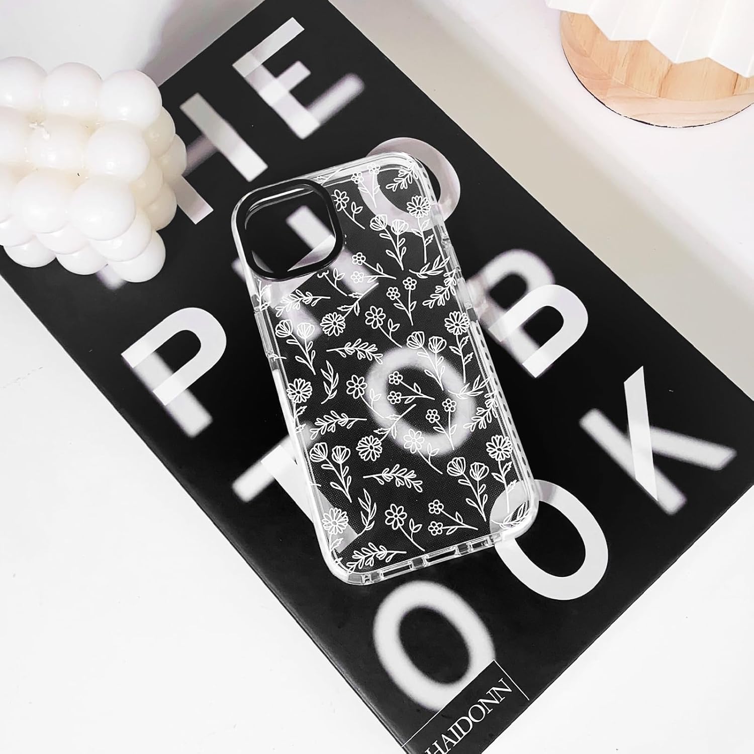 nititop compatible for iphone 13/14 case cute flower floral clear for women girl ultra slim crystal shockproof soft tpu anti-yellow protective phone cover - white white iphone 13/14