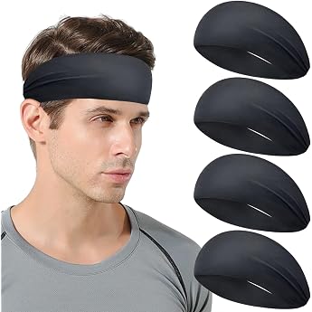 Sports Headband 4 Pieces Sports Headband Men Jogging Headband Moisture-Wicking Breathable Headbands Sports Headband for Summer Jogging Fitness Yoga Cycling Basketball