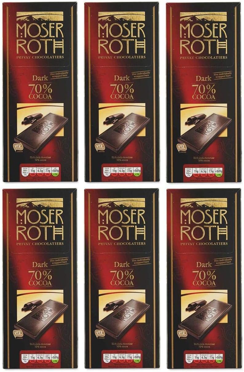 Dark Chocolate Bar 70% Cocoa | 125g x 6 | 30 Individually Wrapped Bars