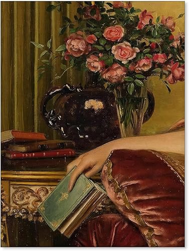 Arte de pared victoriano de mediados de siglo, póster floral de libro vintage, decoración de pared barroca rococó, pintura al óleo renacentista para