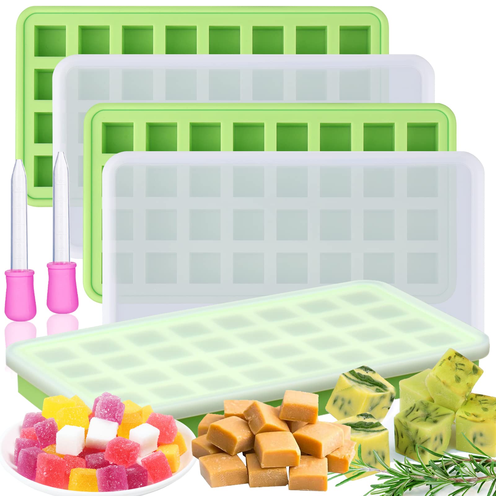 AIERSA Silicone Gummy Molds, 32 Cavity Cube Tray with Lids, 3 Pack