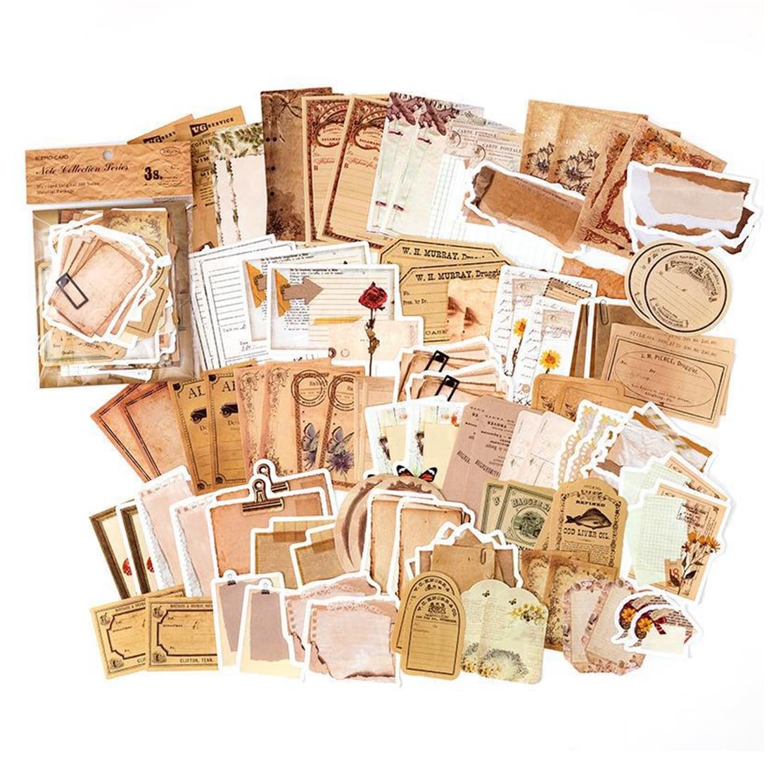 ZCSOWE Pack of 100 Scrapbooking Stickers, Writeable Vintage