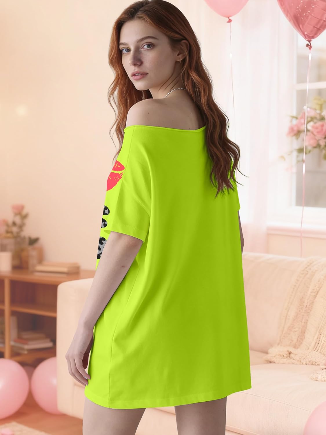 Oversized 80s Shirts for Women Neon Off Shoulder Disco Tops 80s 90s Theme Party Outfit - Image 6