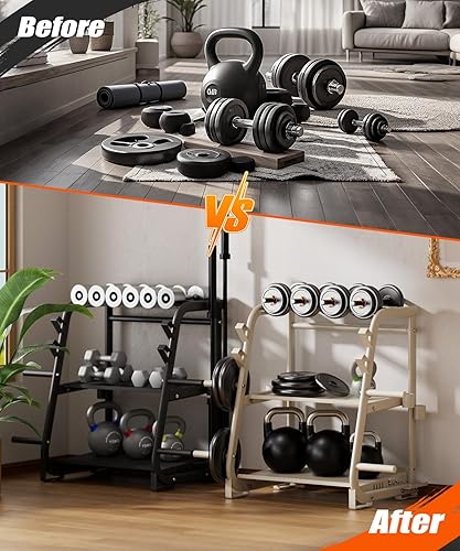 Miniatura 2 de Soporte para mancuernas de 3 niveles, organizador de almacenamiento de peso resistente de 700 libras con tubo de acero grueso, soporte de peso