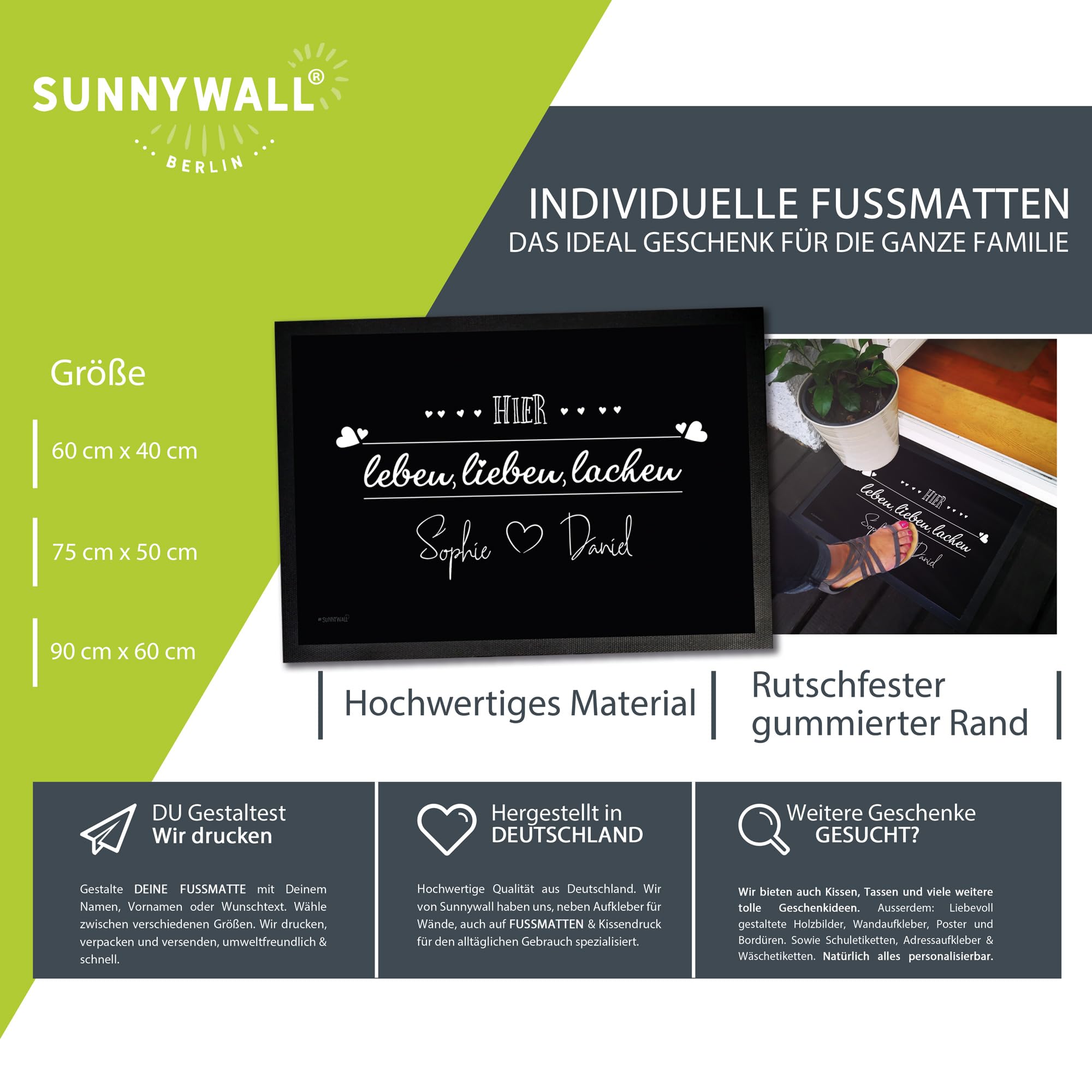 Fußmatte Türmatte personalisiert Willkommen Wunschname Eingang waschbar