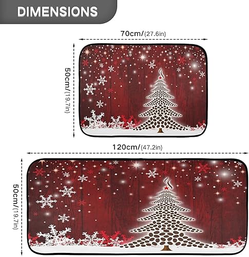 Miniatura 3 de Juego de 2 alfombras y tapetes de cocina rojos con árbol de café de Navidad, antideslizantes, lavables, juego de 2 para cocina, sala de estar,