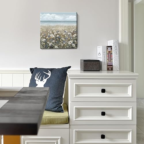 Vista 106 de Lienzo decorativo para pared, baño, estilo bohemio, costero, granja, vaca, montaña, flor, ilustración, obra de arte floral, paisaje rústico de Arte