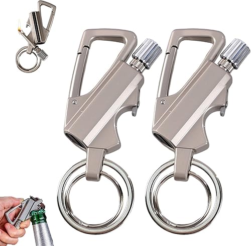 Encendedor de llavero, paquete de 2 encendedores de queroseno de metal, reutilizable, impermeable, resistente al viento, permanente en cualquier