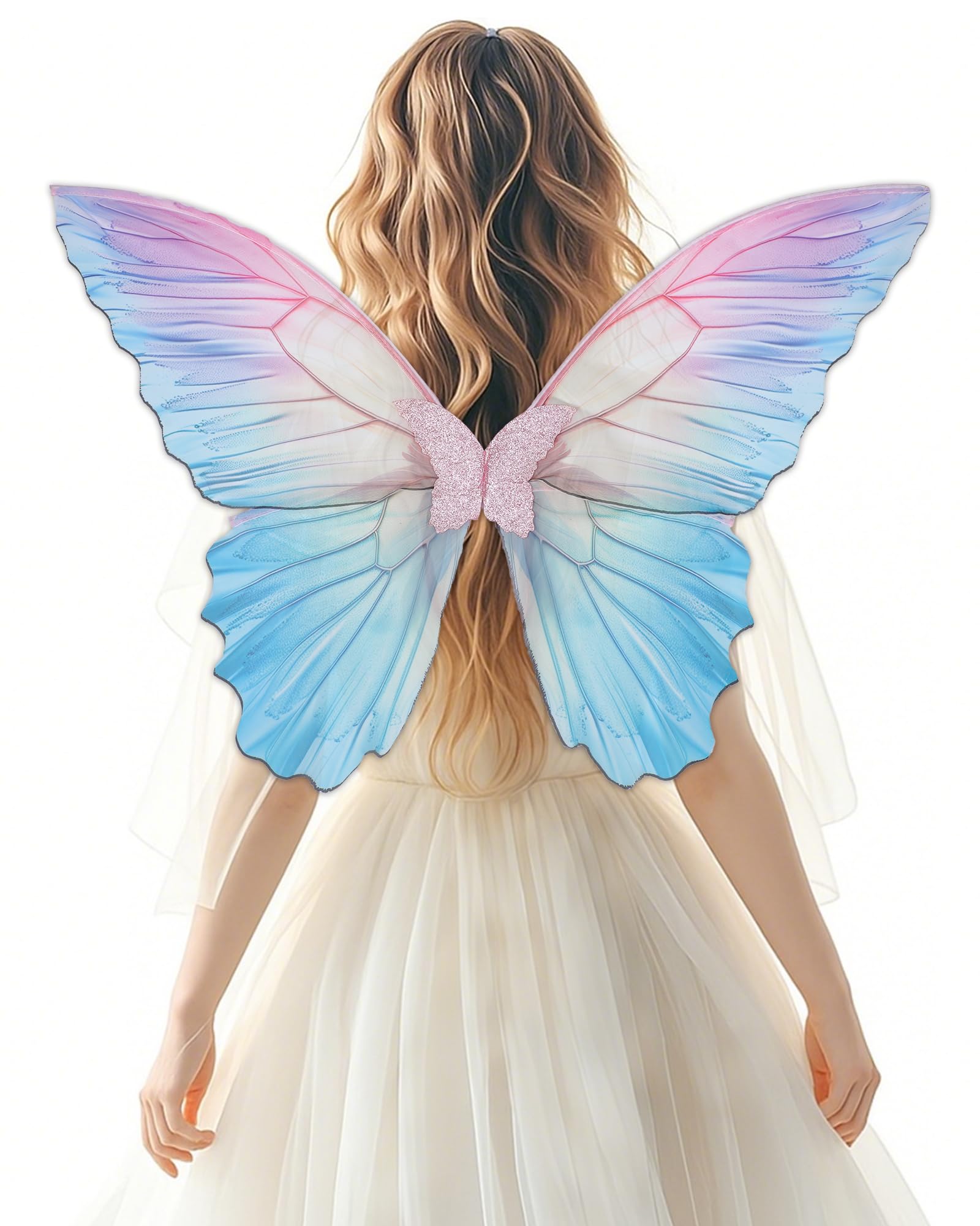 PartyforU Fairy Wings Adult Women Pink Blue Butterfly Wings Fancy Dress Costumes Carnival Halloween Costume Elf Cosplay Fancy Dress Fairycore Outfit โ image 1