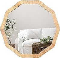 ULIKE Handmade Rattan Wicker Wall Mirror 24 Inch Boho Rustic Farmhouse Decor for Bedroom Bathroom Nursery Entryway
