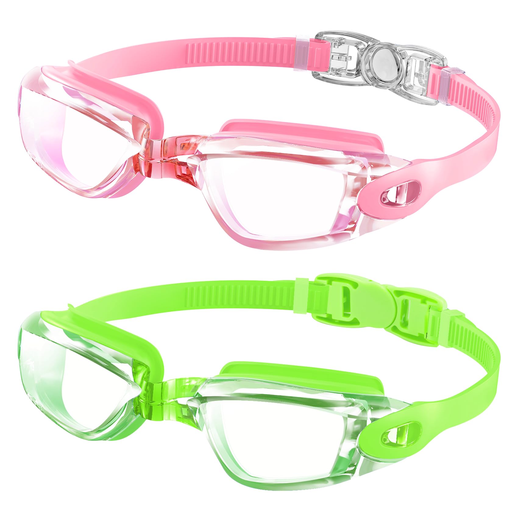 NSSIW Kids Swim Goggles Kids-Goggles-for-Swimming: Kids Goggles Anti Fog Youth Pool Goggles with UV400 and No Leak 2 Pack Ages 6-14