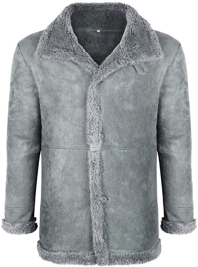 Ymosrh Mens Leather Jacket Winter Sheepskin Jacket Warm Wool Lined Mountain Faux Lamb Jackets Coat Flannel Jacket