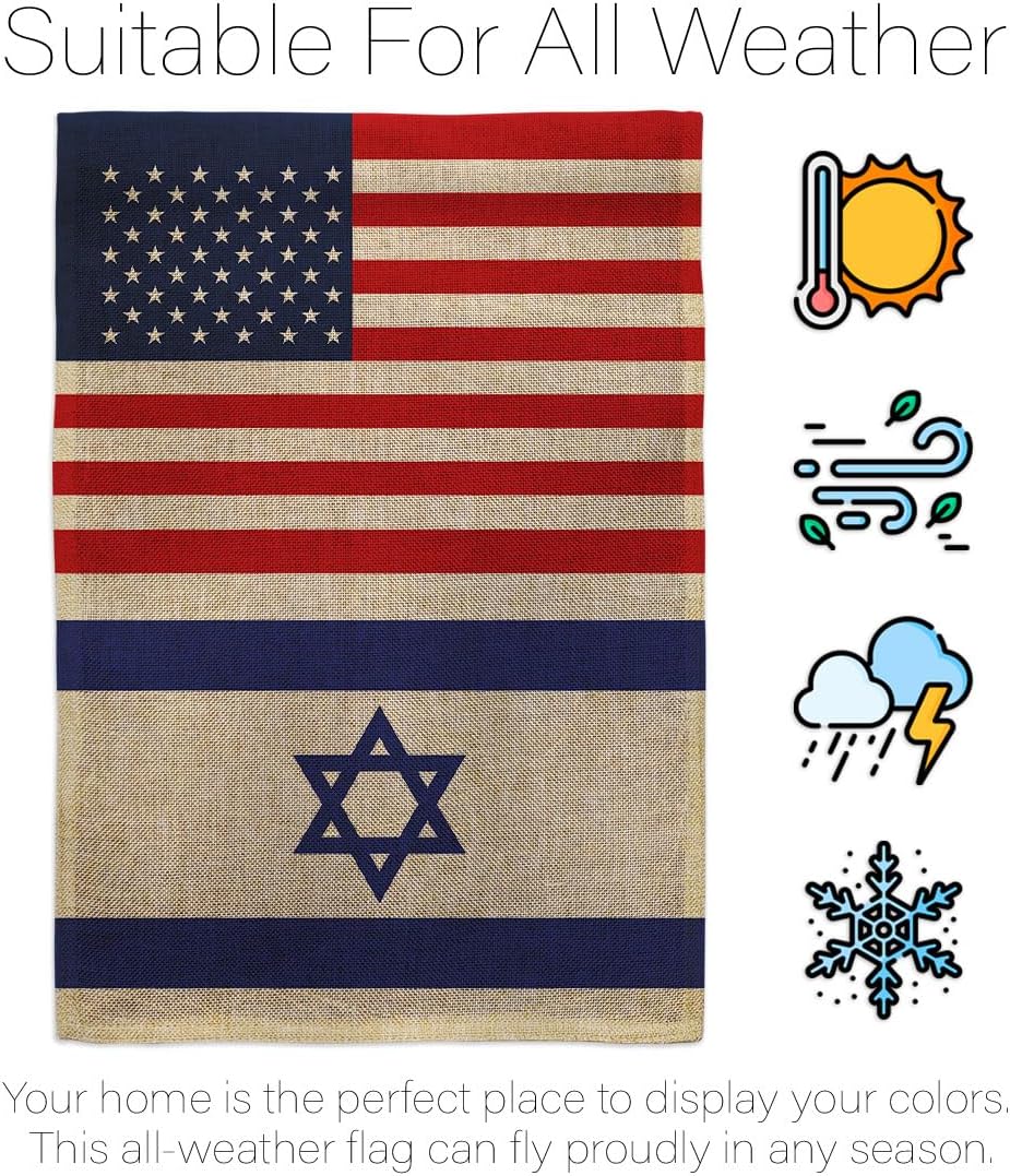 Israeli American Flag Bandera de Israel Burlap Flag Pole Set Home Banner Lawn Yard Sign Room Post Gravesite Stand Cemetery Outdoor Tapestry Grandma Gifts Grave Decor Jewish Decorations Made in USA