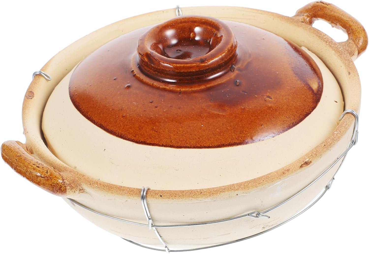 OUNONA Dual Handle Clay Pot 800ml Casserole Cookware Heat-Resistant Ceramic Stew Pot for Home Cooking Suitable for Induction Gas Stoves and Everyday Use