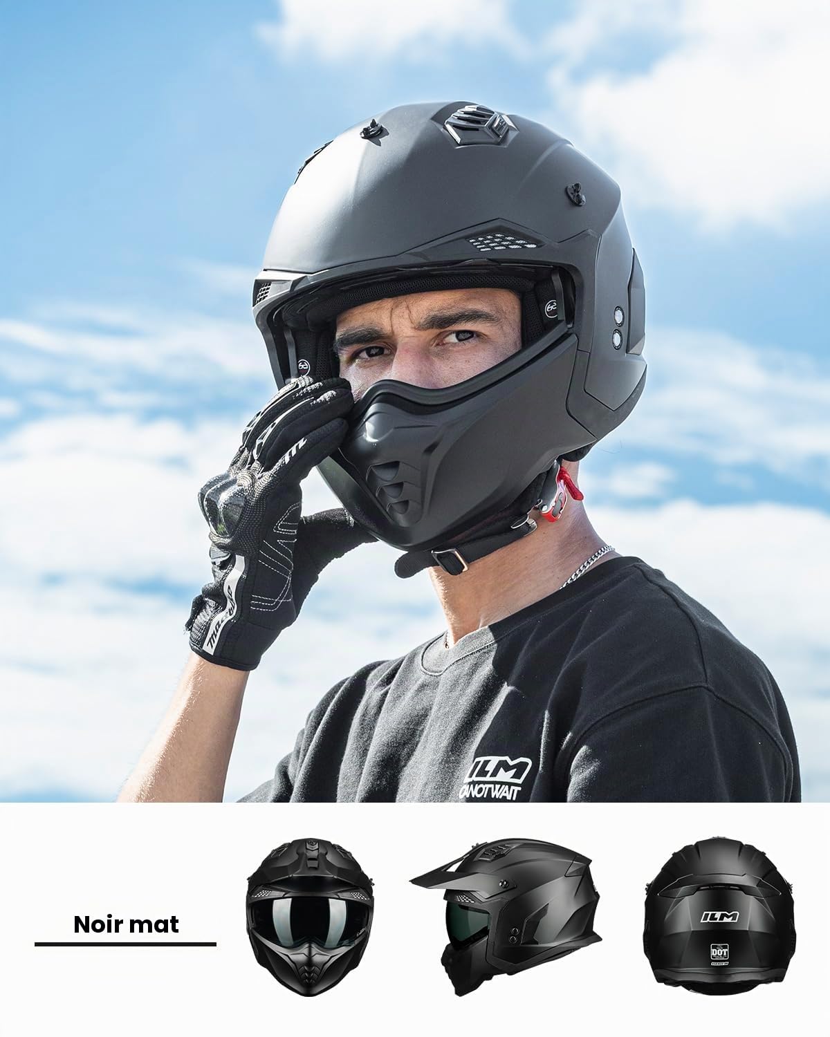 ILM Casque Moto Homme Femme Homologué ECE22.06 Modulable Jet Vintage Rétro Scooter Trottinette Electrique ATV Adulte avec Visiere HS711