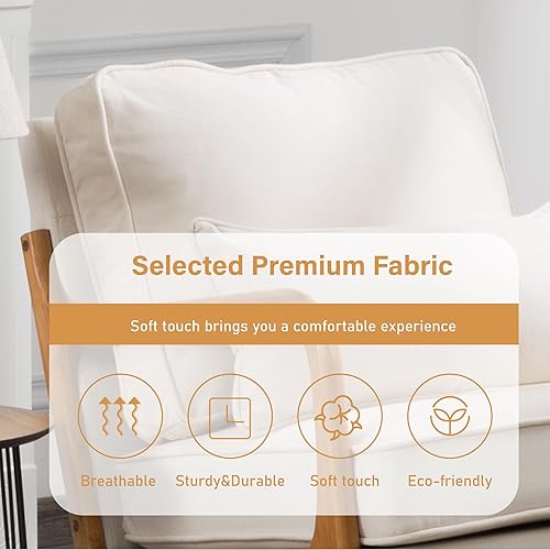 Miniatura 4 de Silla decorativa con cojín, sillón tapizado moderno de mediados de siglo con tela de lino + marco de madera maciza para sala de estar, dormitorio,