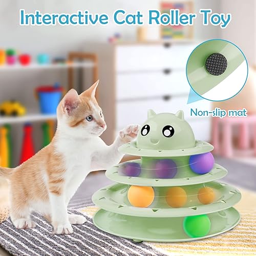 Miniatura 41 de UPSKY Rodillo de juguete para gatos de 3 niveles con seis bolas de colores, interactivo, divertido, ejercicio físico mental, rompecabezas A-Fruta