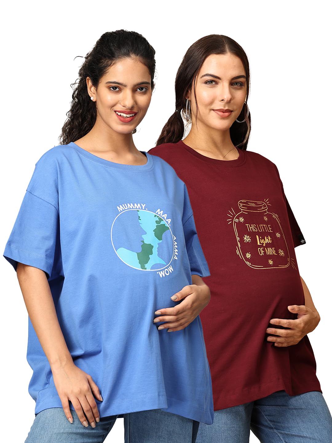 the mom store Maternity T-Shirt Pack of 2 | Cotton | Pre & Post Pregnancy Wear | Oversized Fit | Nursing Friendly | Funny & Quirky Printed Tees | Comfortable for New Mom-picture-11