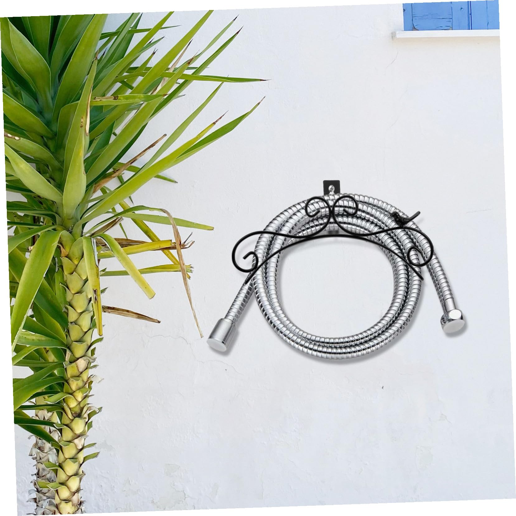 Gadpiparty Soporte para Manguera de Jardín de Hierro Forjado Negro Estantería de Pared Decorativa y Funcional para Almacenamiento y Organización de Mangueras y Cuerdas Exteriores