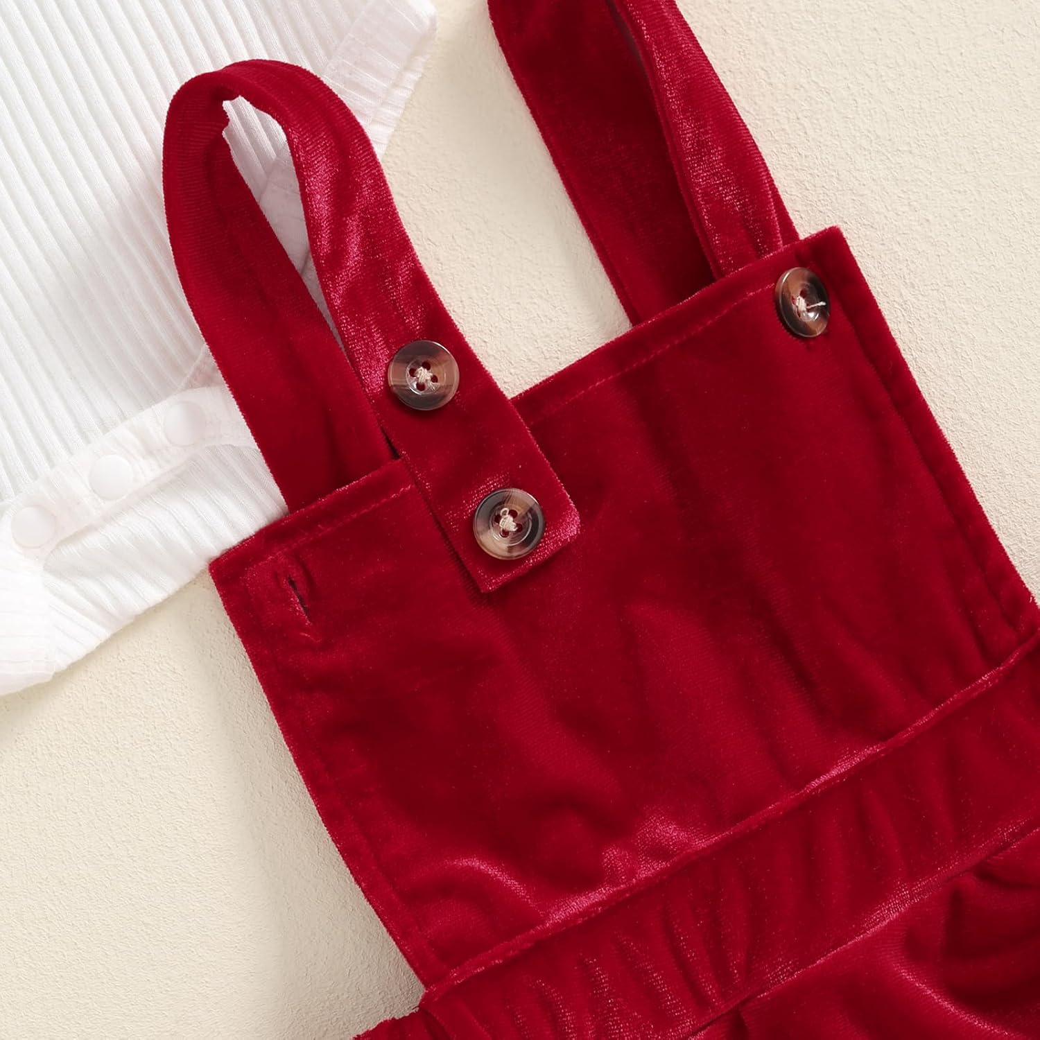 Thorn Tree Newborn Baby Girls Christmas Outfits Long Sleeve Onesie Romper+Velvet Suspender Skirts+Headband Clothes - Image 5